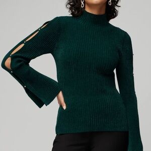 White House Black Market Teal Ribbed Sweater with Pearl Details